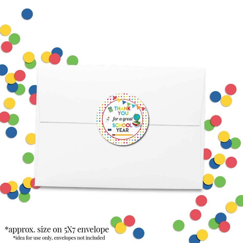 Amanda Creation Thanks for a Great School Year Teacher Appreciation Thank You Sticker Labels, 40 2" Party Circle Stickers by AmandaCreation, Great for Envelope Seals & Gift Bags - Image 4